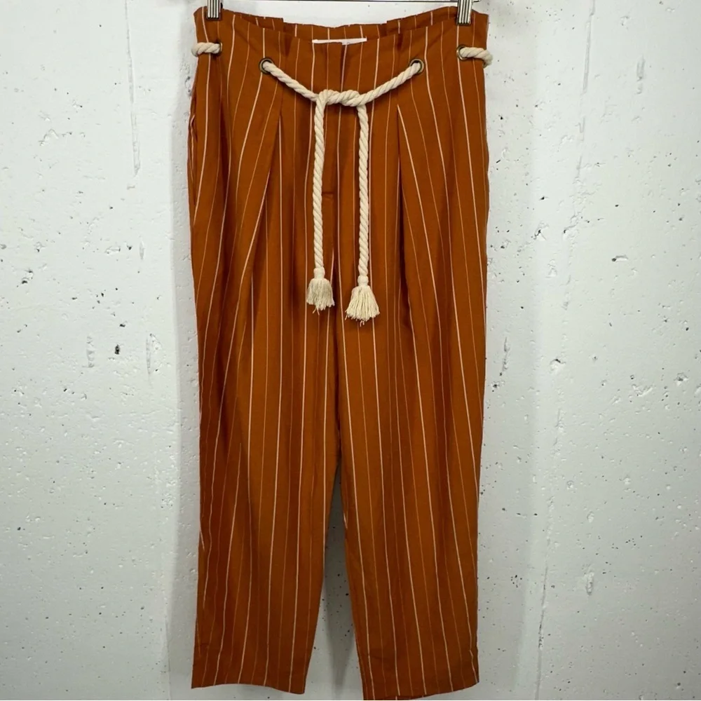 ASTR The Label size Medium Neo Rust High Waist Pleated Pinstripe Crop Pants